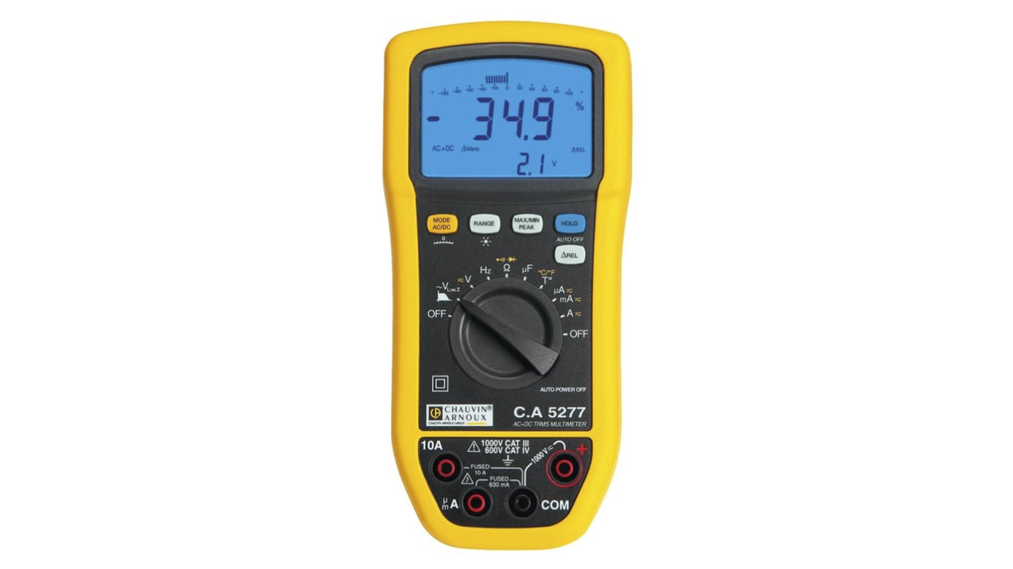 Chauvin Arnoux CA 5277 Handheld Digital Multimeter, True RMS, 10A ac Max, 10A dc Max, 1000V ac Max - RS Calibrated