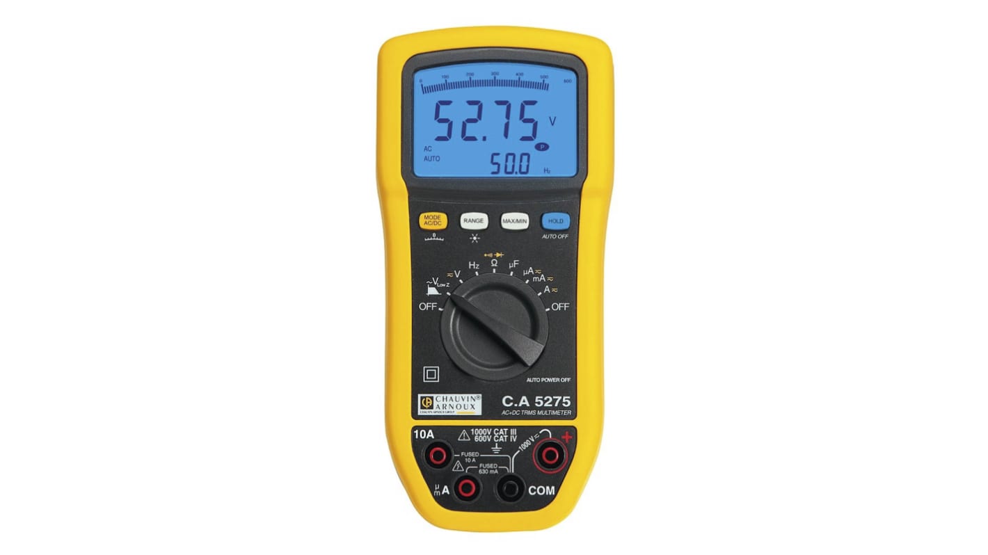 Chauvin Arnoux CA 5275 Handheld Digital Multimeter, True RMS, 10A ac Max, 10A dc Max, 1000V ac Max