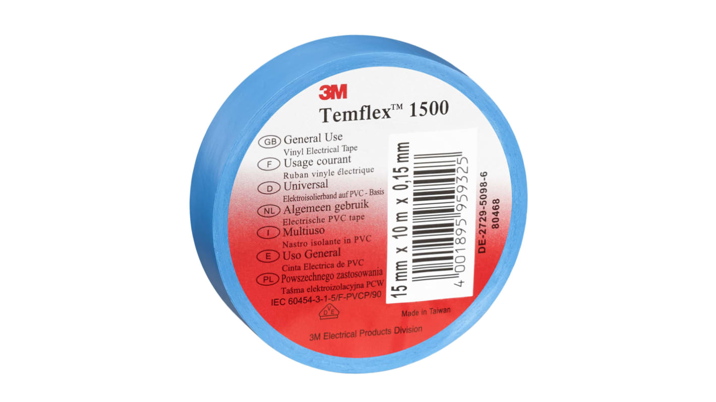 3M Temflex 1500 Blue PVC Electrical Tape, 15mm x 10m
