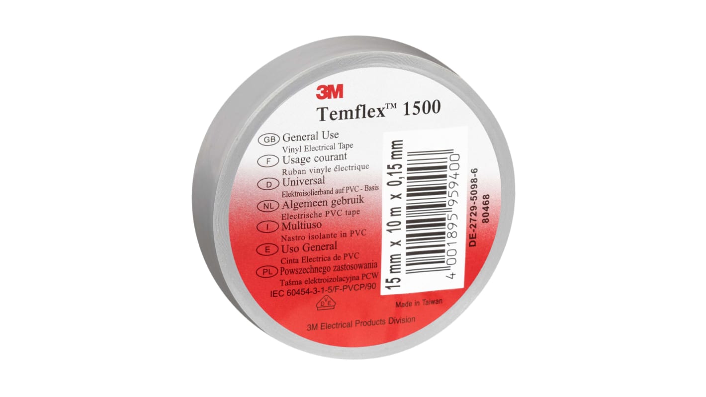 3M Temflex 1500 Grey PVC Electrical Tape, 19mm x 20m