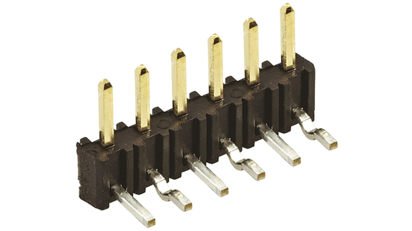 Hirose A4B Series Right Angle Through Hole Pin Header, 6 Contact(s), 2mm Pitch, 1 Row(s), Unshrouded