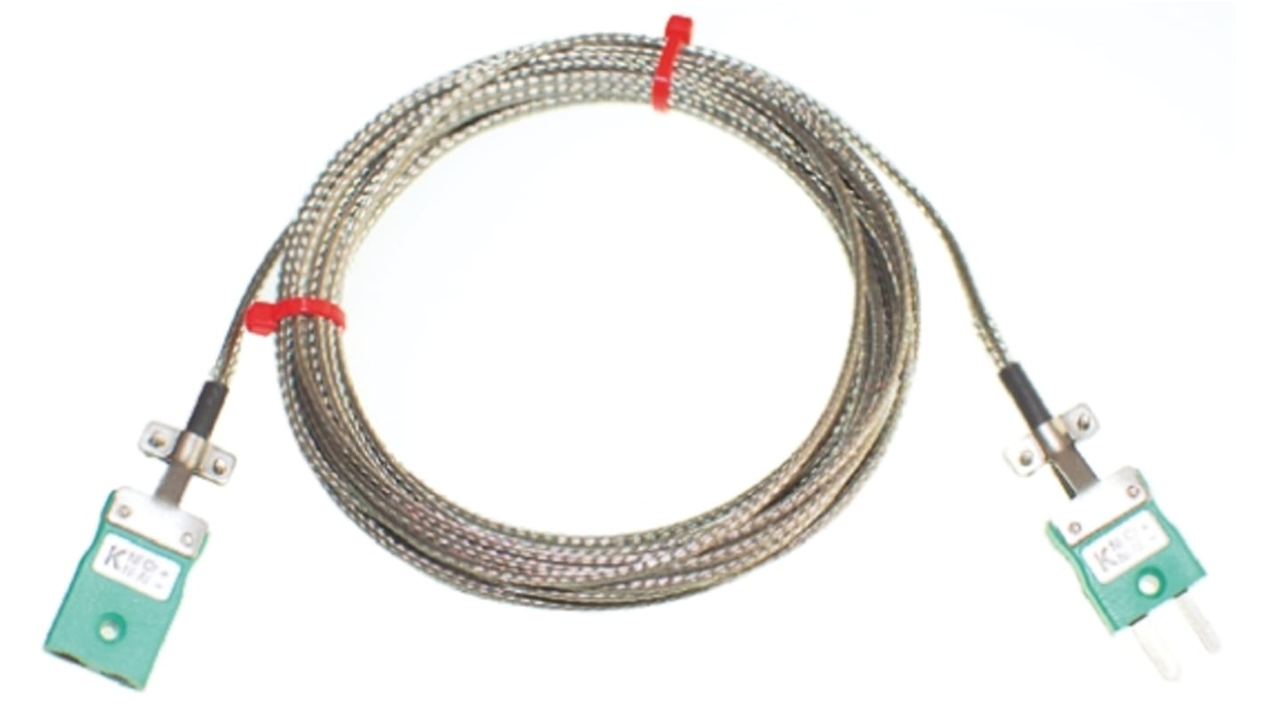 Cable alargador termopar RS PRO para termopares tipo K, temp. máx. +350°C, long. 5m, aislamiento de Fibra de vidrio