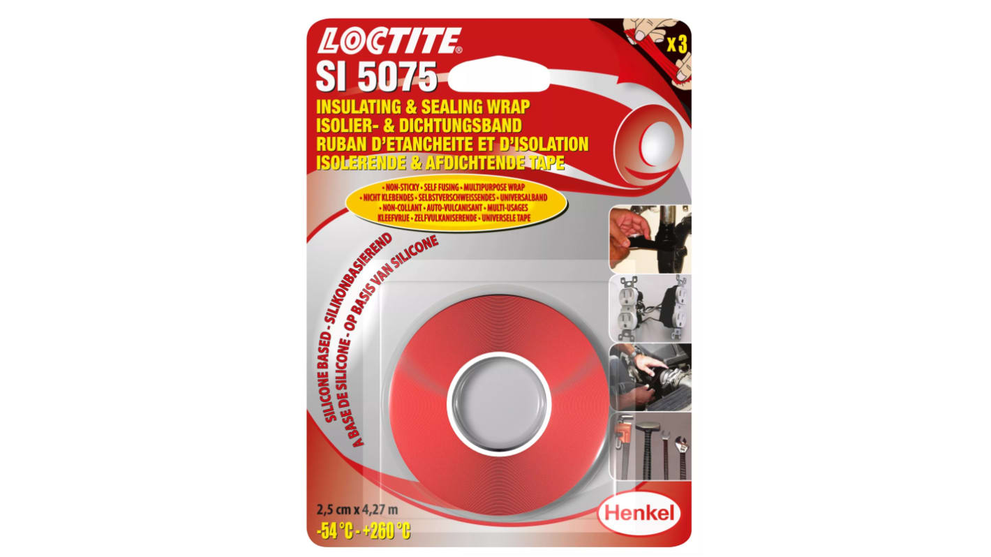 Loctite 硅橡胶电工胶带, 红色, 25mm宽 x 4.27m长 x 0.5mm厚, 最高+260°C, 5075