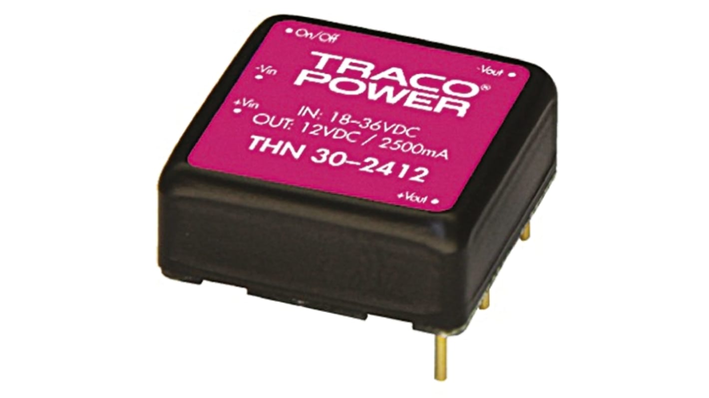 TRACOPOWER THN 30 DC-DC Converter, ±12V dc/ ±1.25A Output, 18 → 36 V dc Input, 30W, Through Hole, +85°C Max Temp