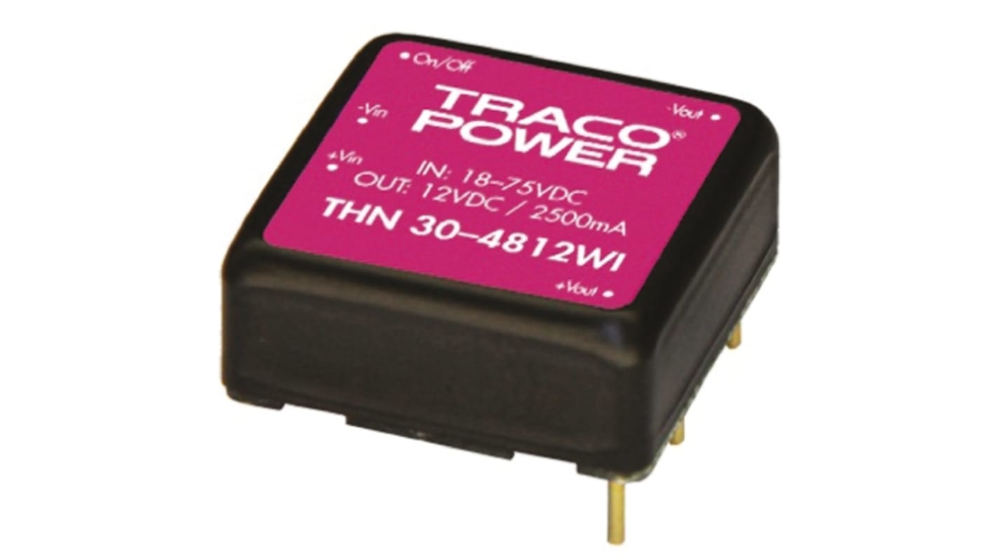 TRACOPOWER THN 30WI DC-DC Converter, 12V dc/ 2.5A Output, 18 → 75 V dc Input, 30W, Through Hole, +85°C Max Temp