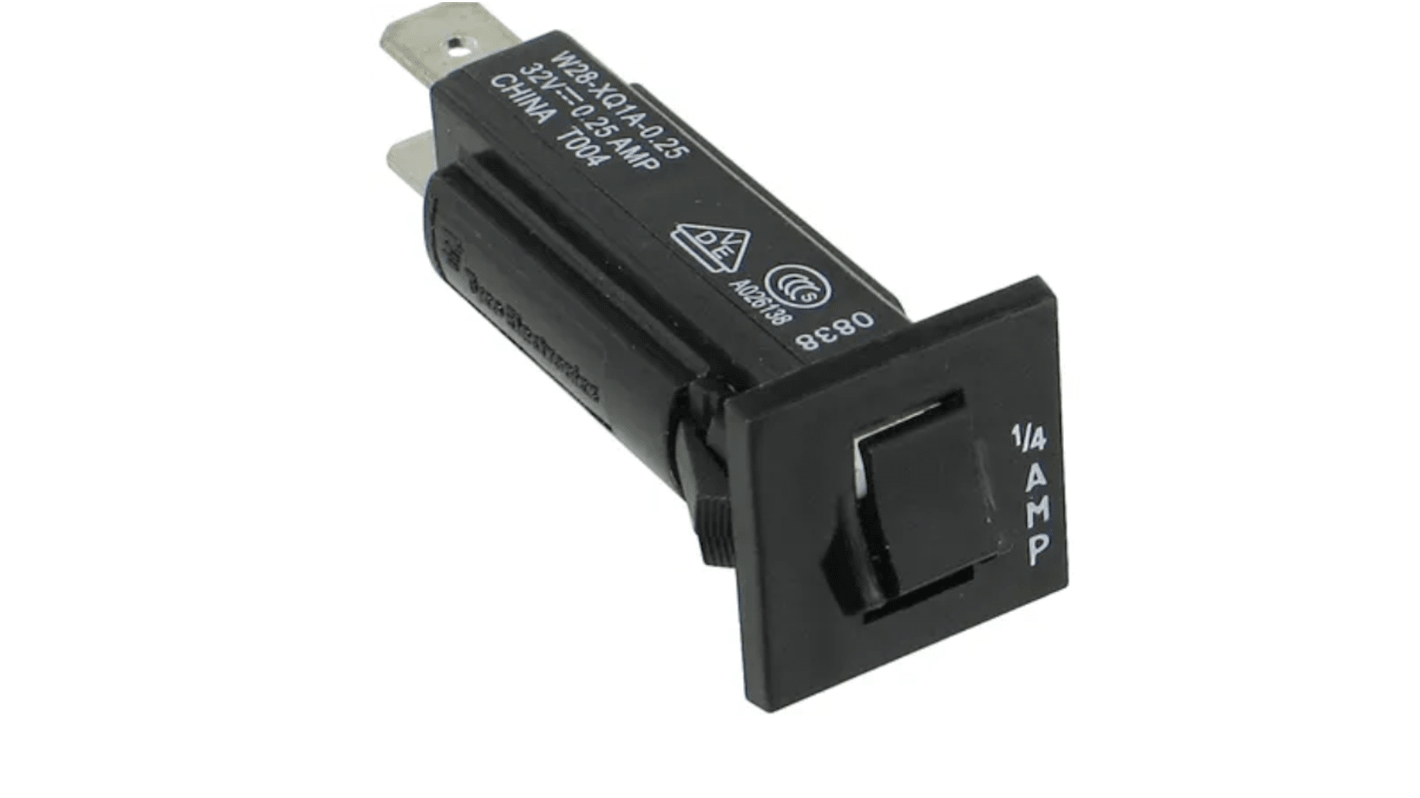TE Connectivity Thermal Circuit Breaker - W28  Single Pole 32 V dc, 250V ac Voltage Rating, 250mA Current Rating