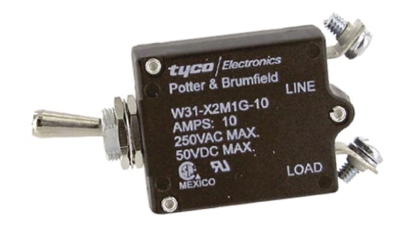 TE Connectivity Thermal Circuit Breaker - W31  Single Pole 50 V dc, 240V ac Voltage Rating, 10A Current Rating