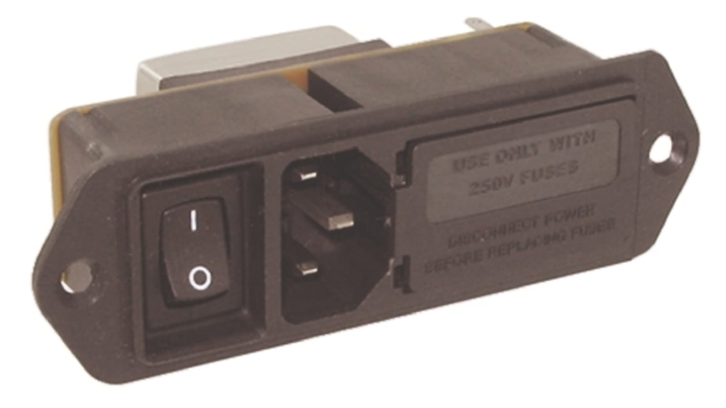 TE Connectivity 5A, 250 V ac Male Flange Mount IEC Filter 2 Pole 5EFM1S, Spade 1, 2 Fuse