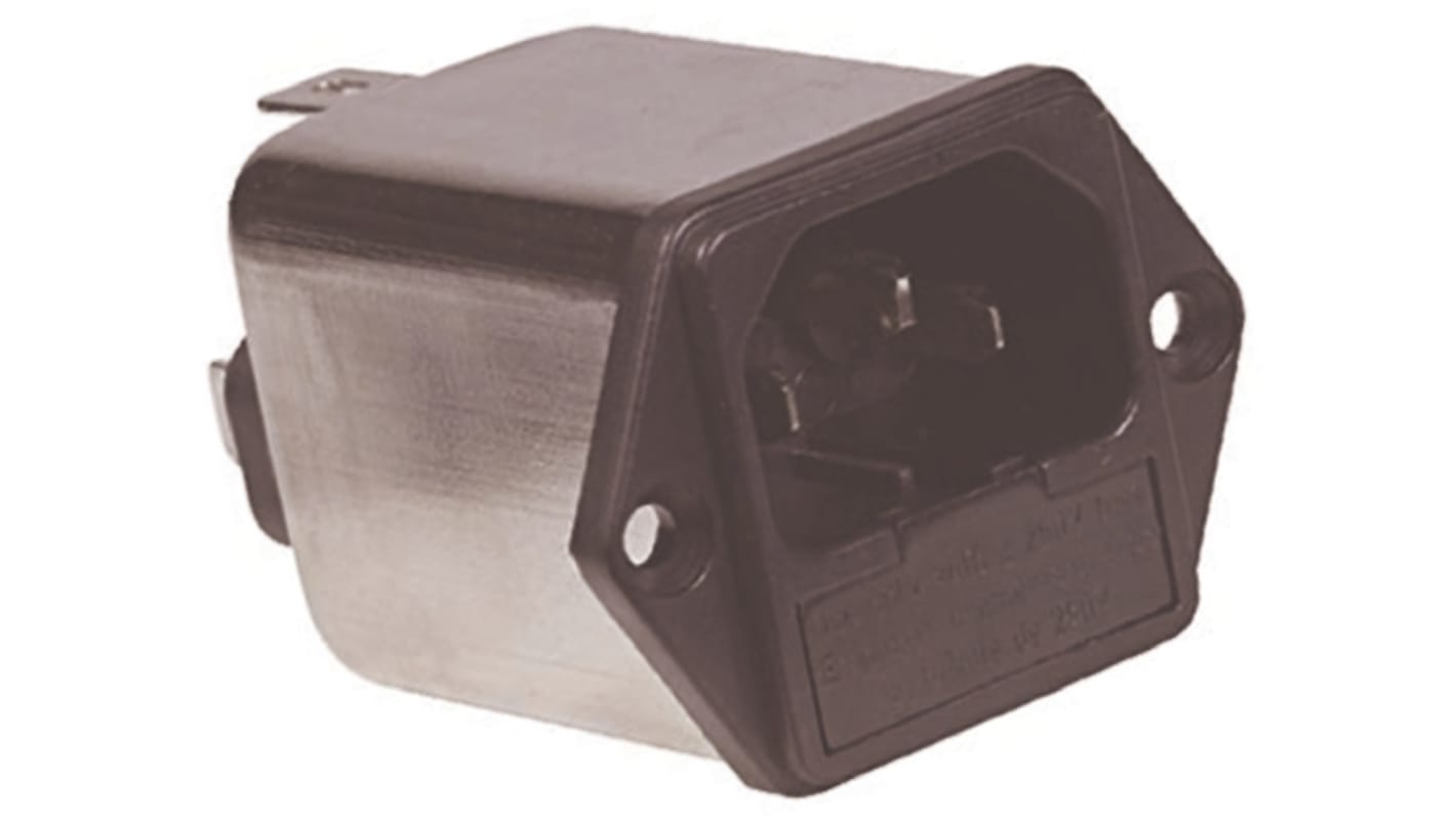 TE Connectivity 3A, 250 V ac Male Flange Mount IEC Filter 3EHG1-2, Spade 2 Fuse