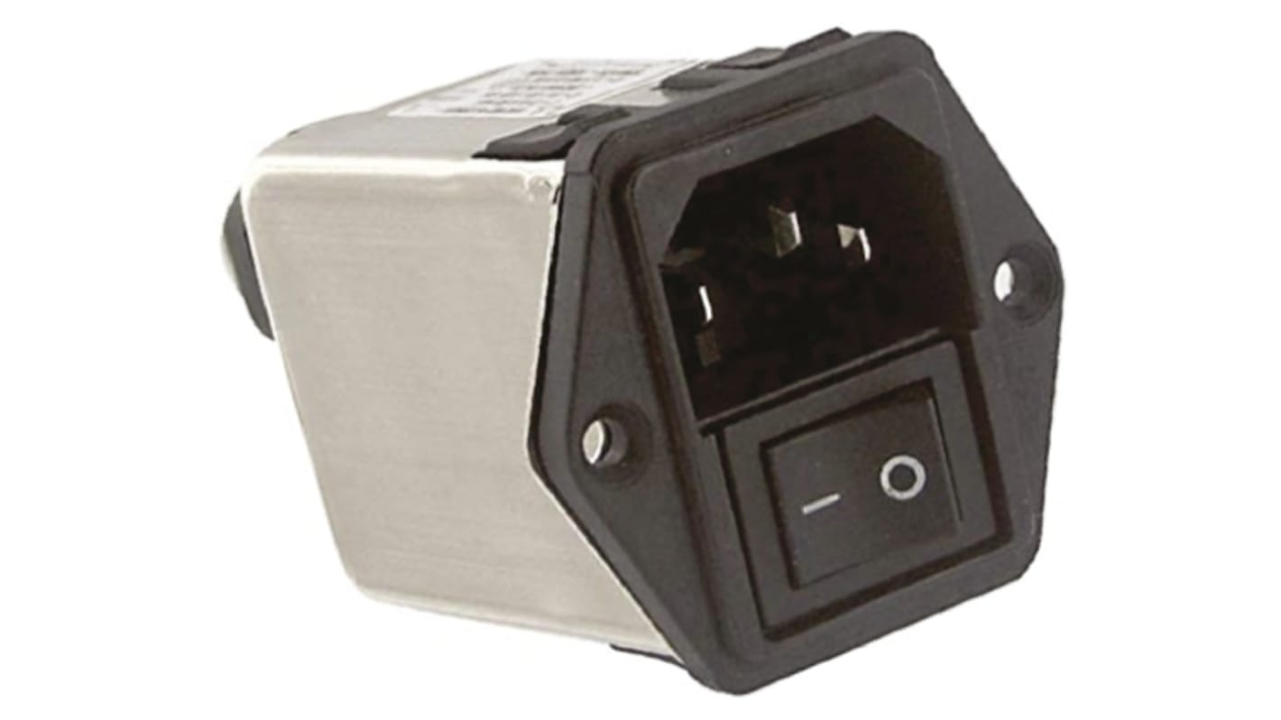 TE Connectivity 6A, 250 V ac Male Flange Mount IEC Filter 2 Pole 6CFE1, Spade None Fuse