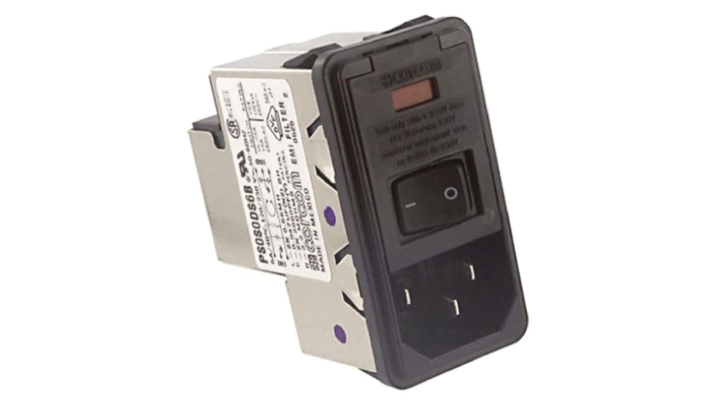TE Connectivity 6A 250 V ac Han IEC filter, Snaplås montering 2-polet, Spadeformet