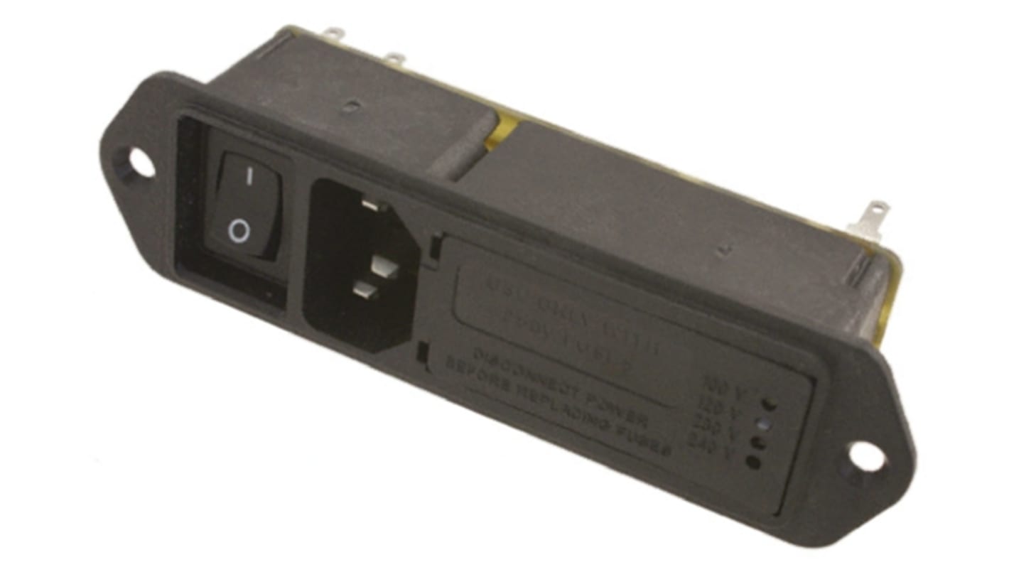TE Connectivity 6A, 250 V ac Male Flange Mount IEC Plug 2 Pole 6VM4S, Faston