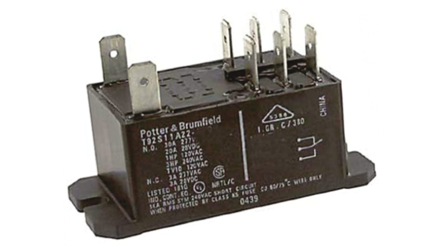 TE CONNECTIVITY/POTTER & BRUMFIELD T92S11A22-240 Power Relay, DPDT, 240VAC, 30A