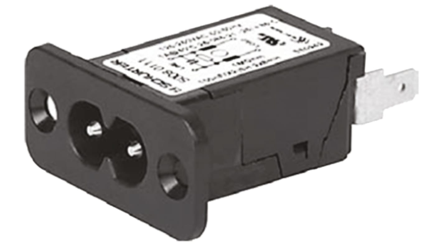 Schurter 2.5A, 250 V ac Male Panel Mount Filtered IEC Connector 5008.0012, Faston None Fuse