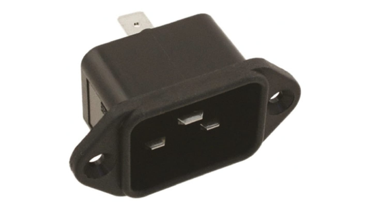 TE Connectivity IEC连接器插座, 2P, 120 V 交流，250 V 交流, 20A, 法兰安装, 热塑性塑料外壳, SR Series系列