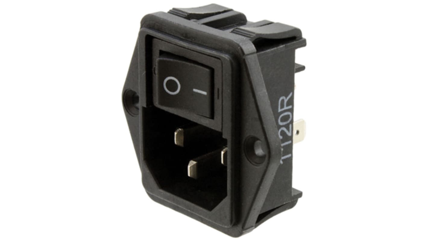 TE Connectivity 15A, 250 V ac Male Flange Mount IEC Filter 2 Pole 15CE1, Spade None Fuse