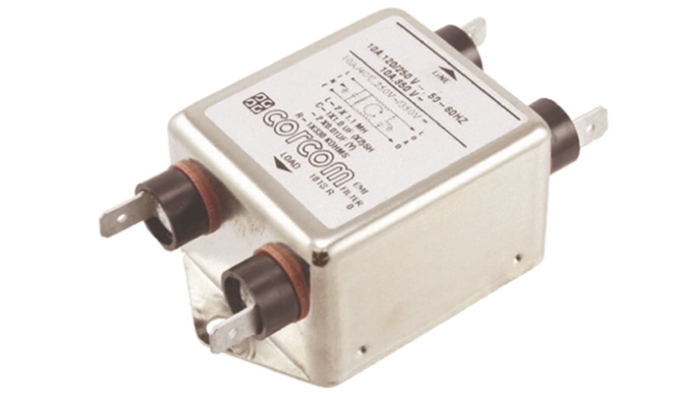TE Connectivity, Corcom SB 10A 250 V ac 50 → 60Hz, Chassis Mount RFI Filter, Fast-On, Single Phase