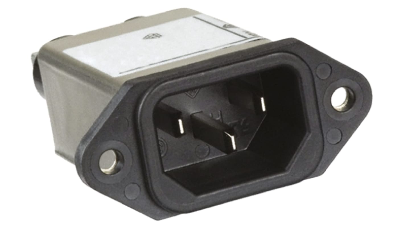 TE Connectivity 15A, 250 V ac Male Flange Mount IEC Filter 15ED1, Faston None Fuse