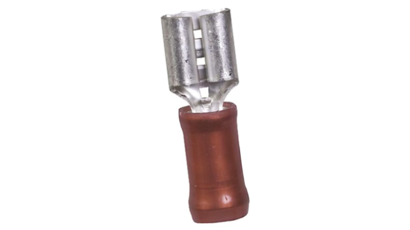 TE Connectivity PIDG FASTON .250 Red Insulated Female Spade Connector, Receptacle, 5.21 x 0.51mm Tab Size, 0.3mm² to