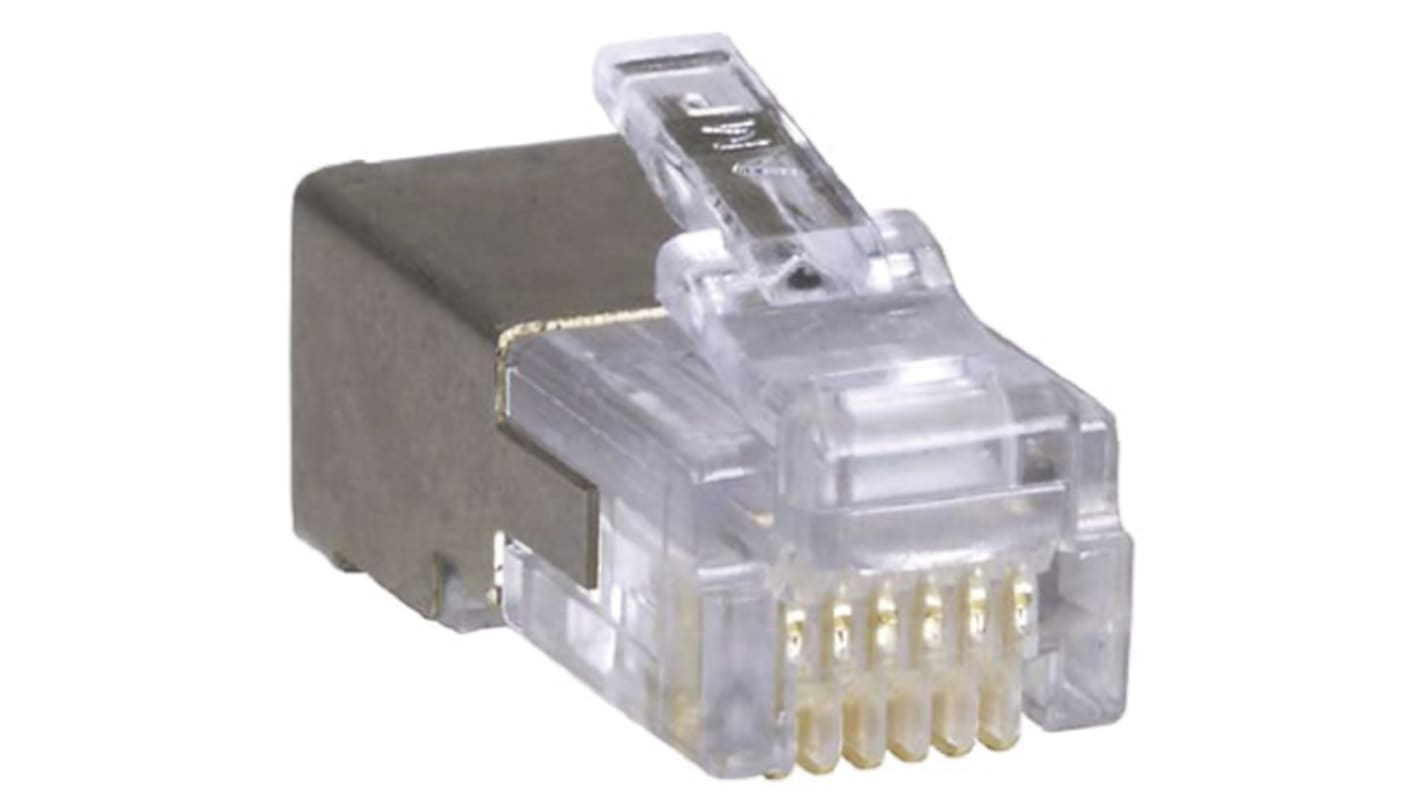 TE Connectivity 5-555174 Series Male RJ11 Modular Plug Connector, Cable Mount, STP Shield