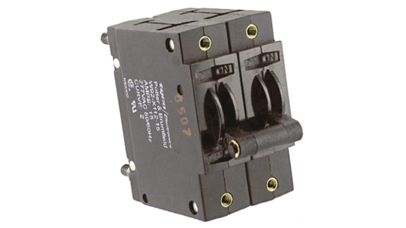 TE Connectivity Thermal Circuit Breaker - W92 2 Pole 277V ac Voltage Rating, 15A Current Rating