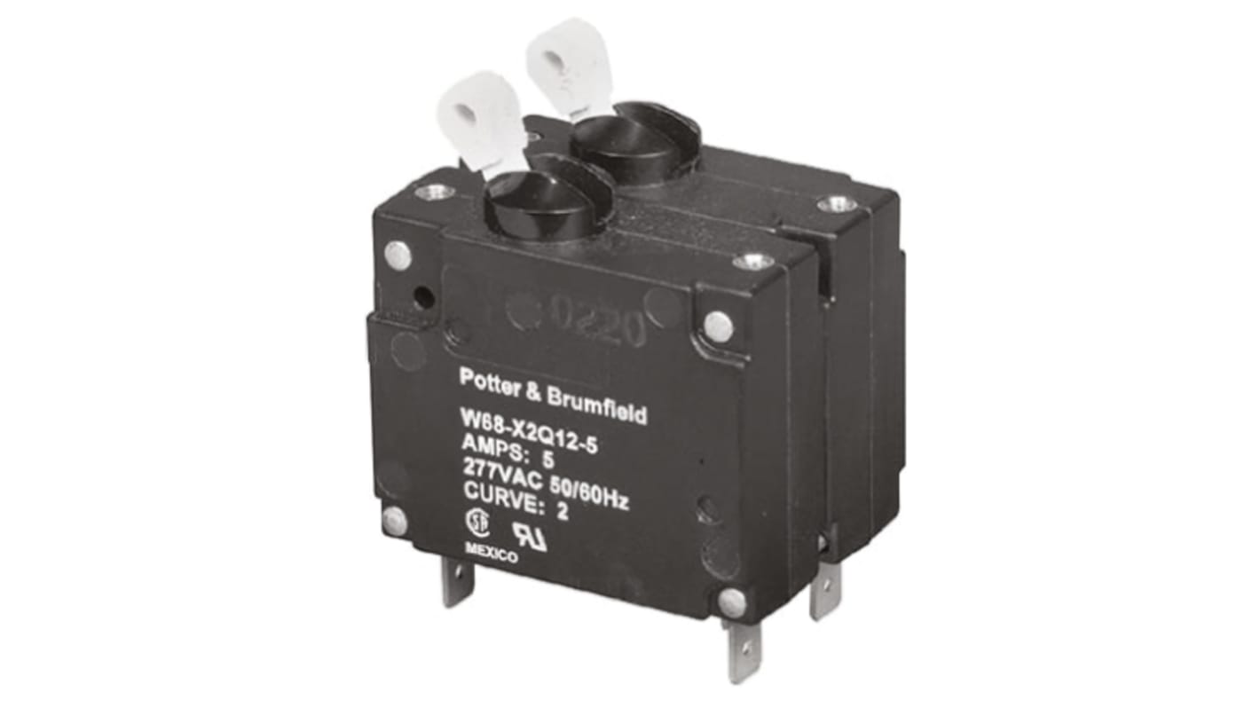 TE Connectivity Thermal Circuit Breaker - W68 2 Pole 277V ac Voltage Rating, 5A Current Rating