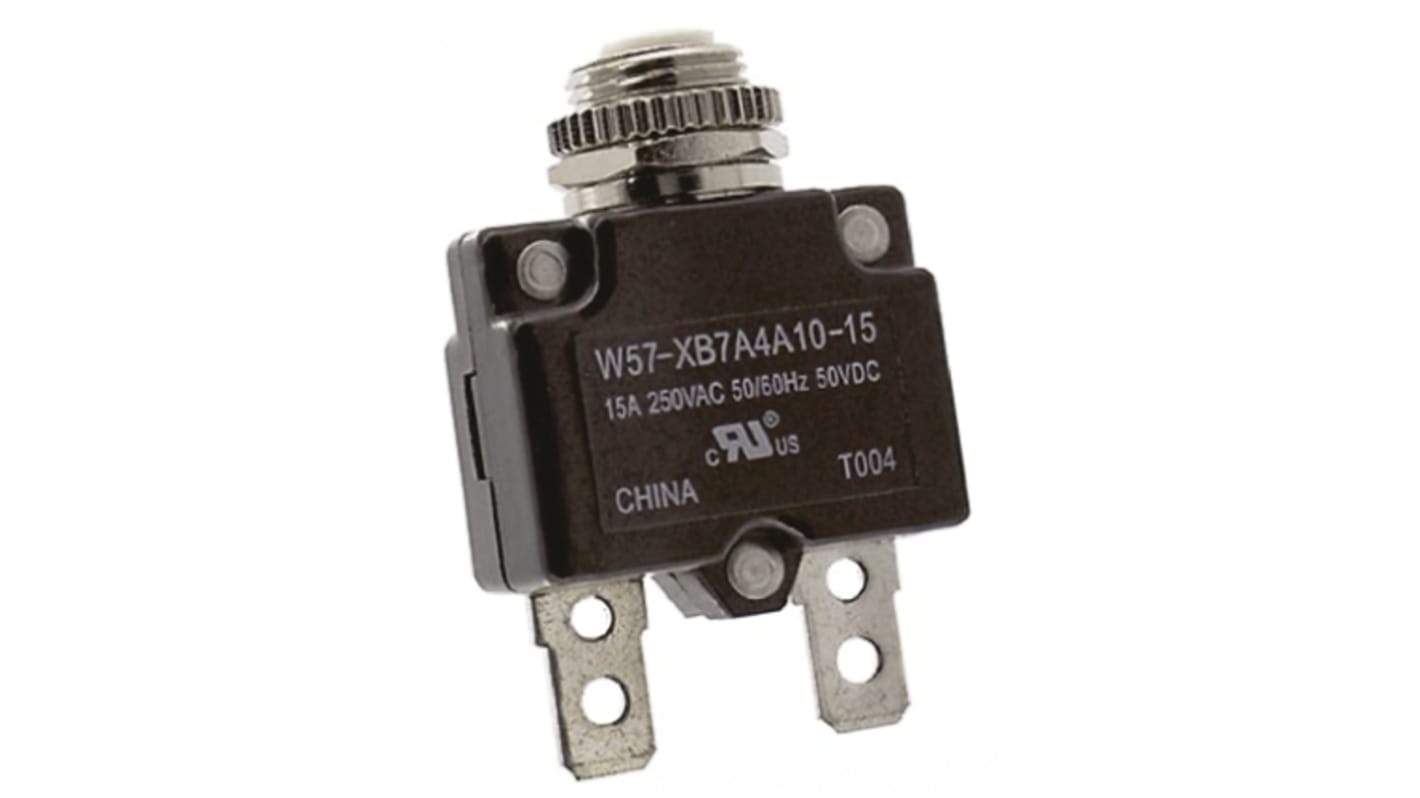 TE Connectivity Thermal Circuit Breaker - W57  Single Pole 250V ac Voltage Rating, 15A Current Rating