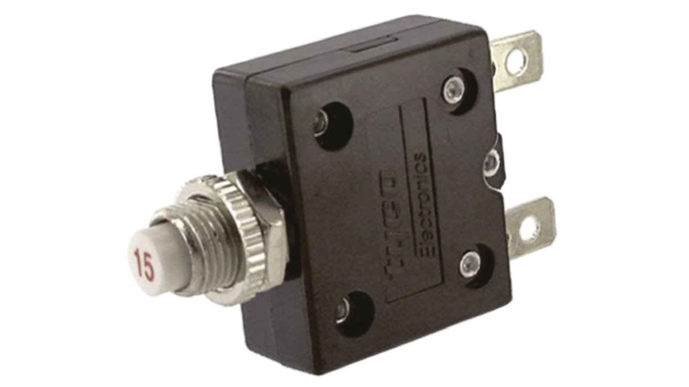 TE Connectivity Thermal Circuit Breaker - W54  Single Pole 250V ac Voltage Rating, 15A Current Rating