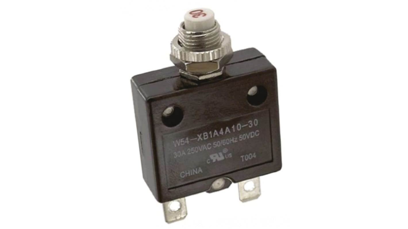 TE Connectivity Thermal Circuit Breaker - W58  Single Pole 250V ac Voltage Rating, 30A Current Rating
