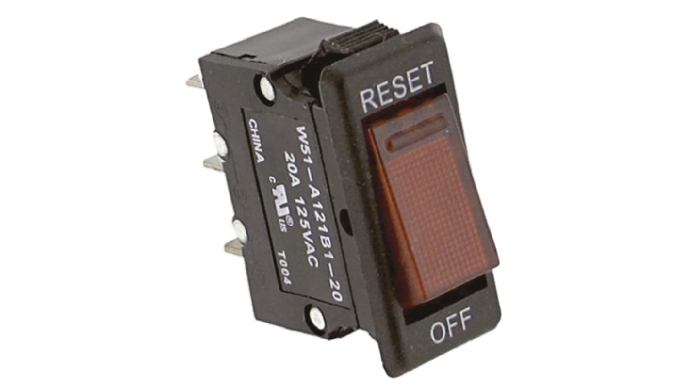 TE Connectivity Thermal Magnetic Circuit Breaker - W51  Single Pole 125V ac Voltage Rating, 5A Current Rating