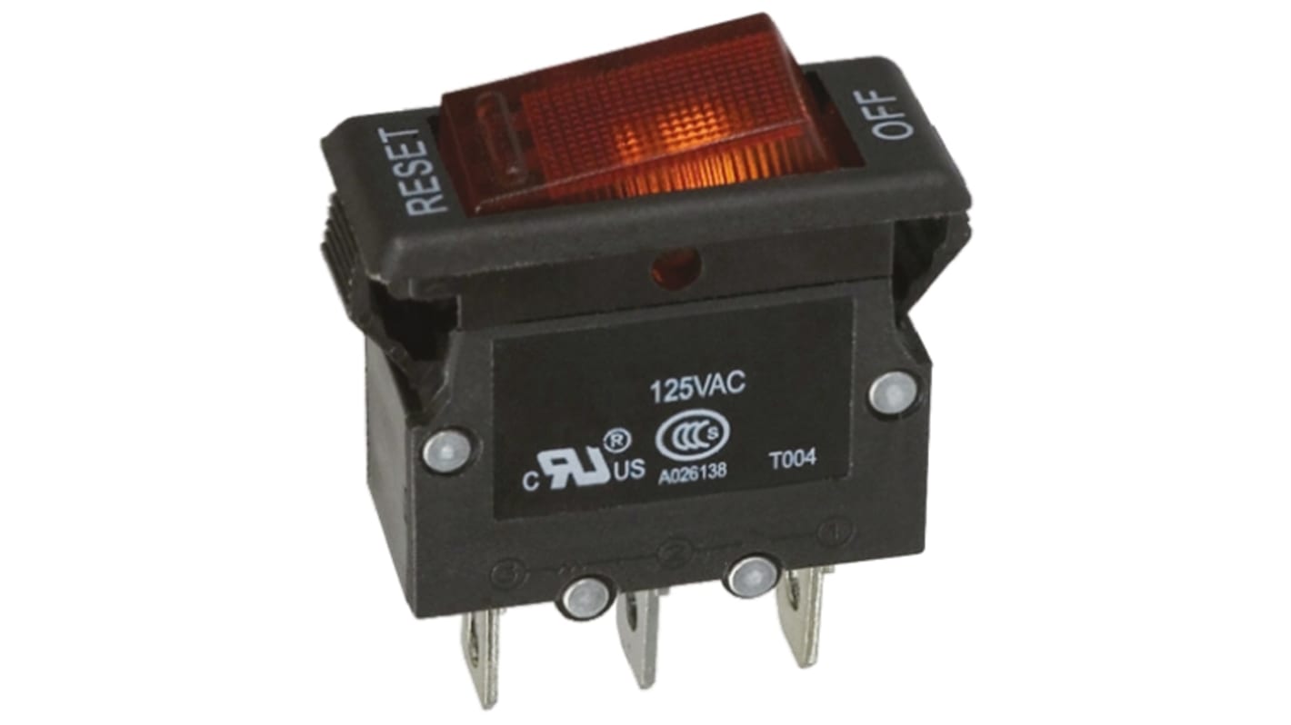 TE Connectivity Thermal Magnetic Circuit Breaker - W51  Single Pole 125V ac Voltage Rating, 15A Current Rating