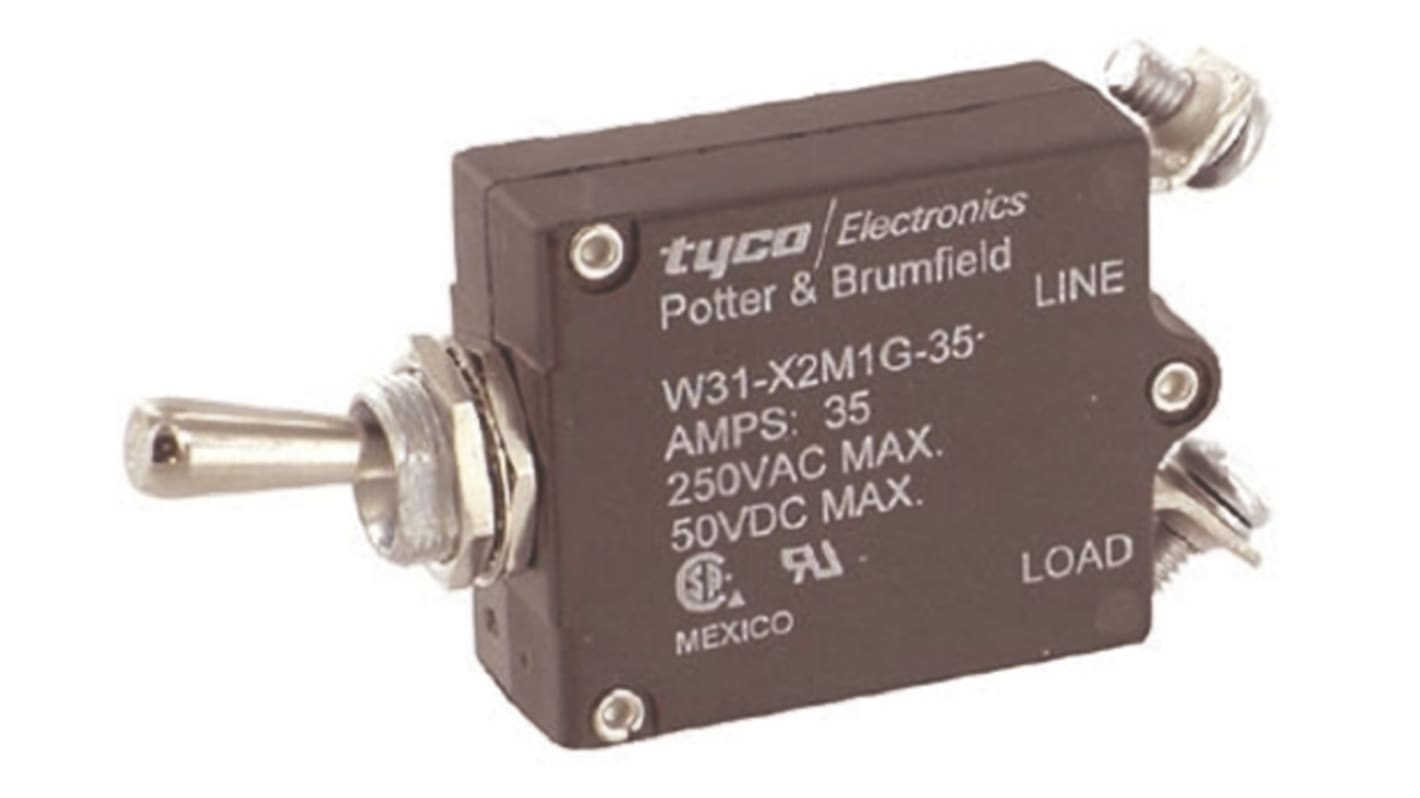 TE Connectivity Thermal Magnetic Circuit Breaker - W31  Single Pole 50 V dc, 240 V ac Voltage Rating, 35A Current Rating