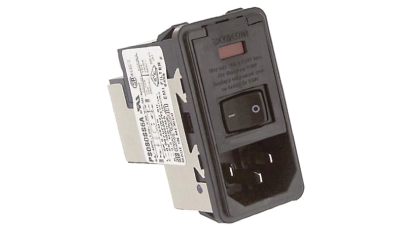 TE Connectivity 6A, 250 V ac Male Snap-In IEC Filter 2 Pole PS0S0SH6B, Spade 1 Fuse