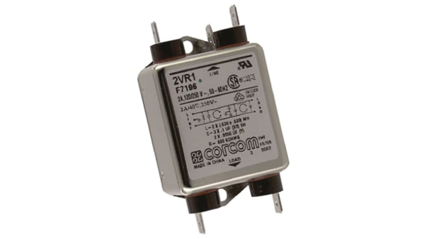 TE Connectivity, Corcom R 2A 250 V ac 50/60Hz, Flange Mount RFI Filter, Fast-On, Single Phase