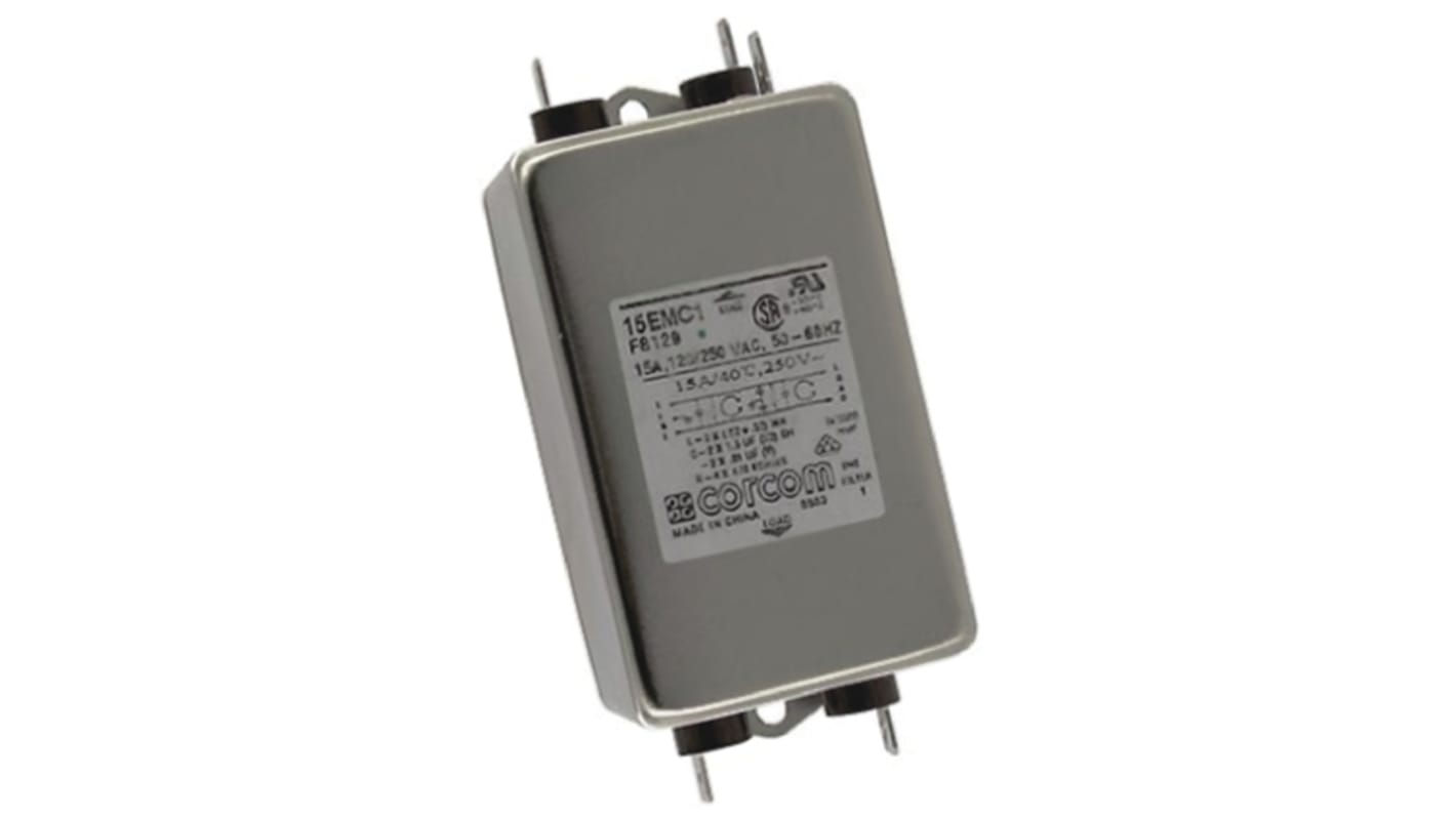 TE Connectivity, Corcom EMC 15A 250 V ac 50/60Hz, Flange Mount RFI Filter, Spade, Single Phase