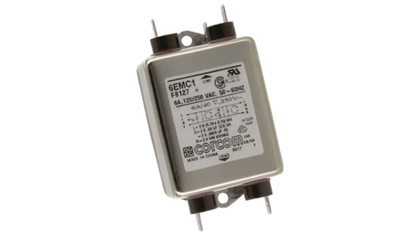 TE Connectivity, Corcom EMC 6A 250 V ac 50/60Hz, Flange Mount RFI Filter, Fast-On, Single Phase