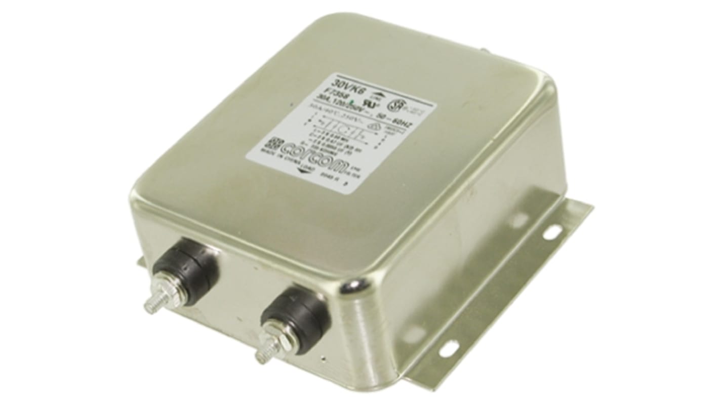 TE Connectivity, Corcom K 30A 250 V ac 50/60Hz, Flange Mount RFI Filter, Threaded Bolt, Single Phase
