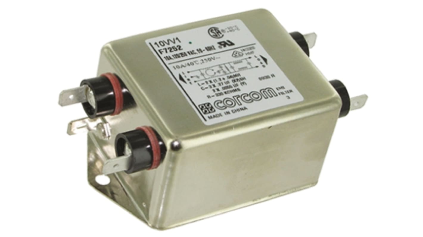 TE Connectivity, Corcom V 10A 250 V ac, Flange Mount RFI Filter, Fast-On, Single Phase