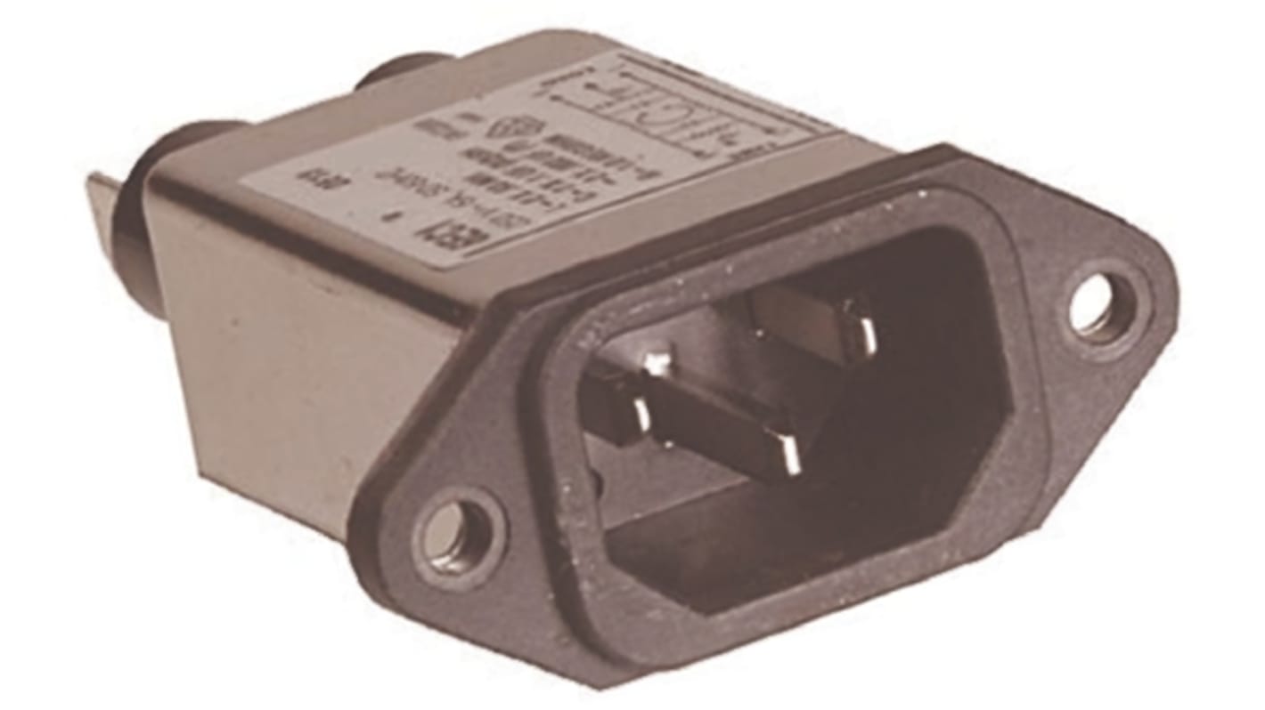 TE Connectivity 6A, 250 V ac Male Flange Mount IEC Filter 6EC1, Spade None Fuse