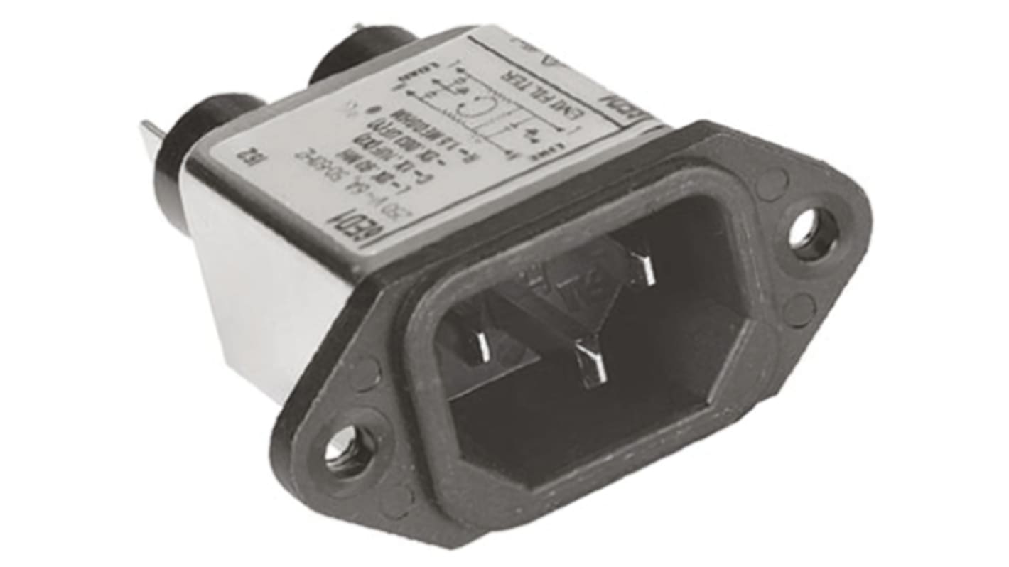 TE Connectivity 6A, 250 V ac Male Flange Mount IEC Filter 6ED1, Spade None Fuse