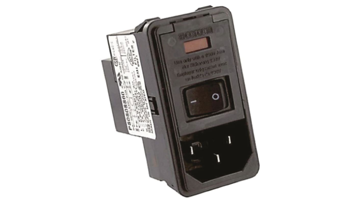 TE Connectivity 6A, 250 V ac Male Snap-In IEC Filter 2 Pole PS0S0SS60, Spade 1 Fuse