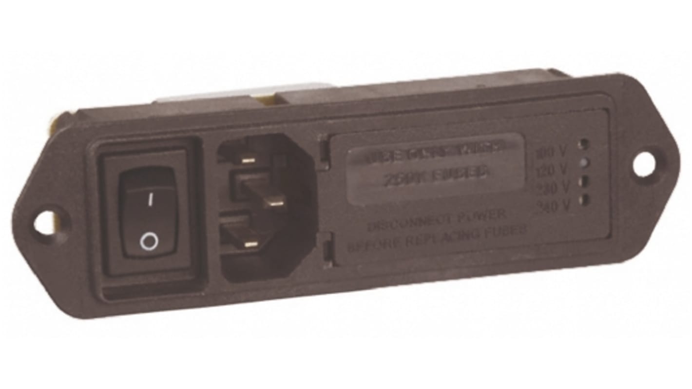 TE Connectivity C14插座滤波器, 5A, 250 V 交流, 50/60Hz, 1, 2个, 2 极开关, 法兰安装