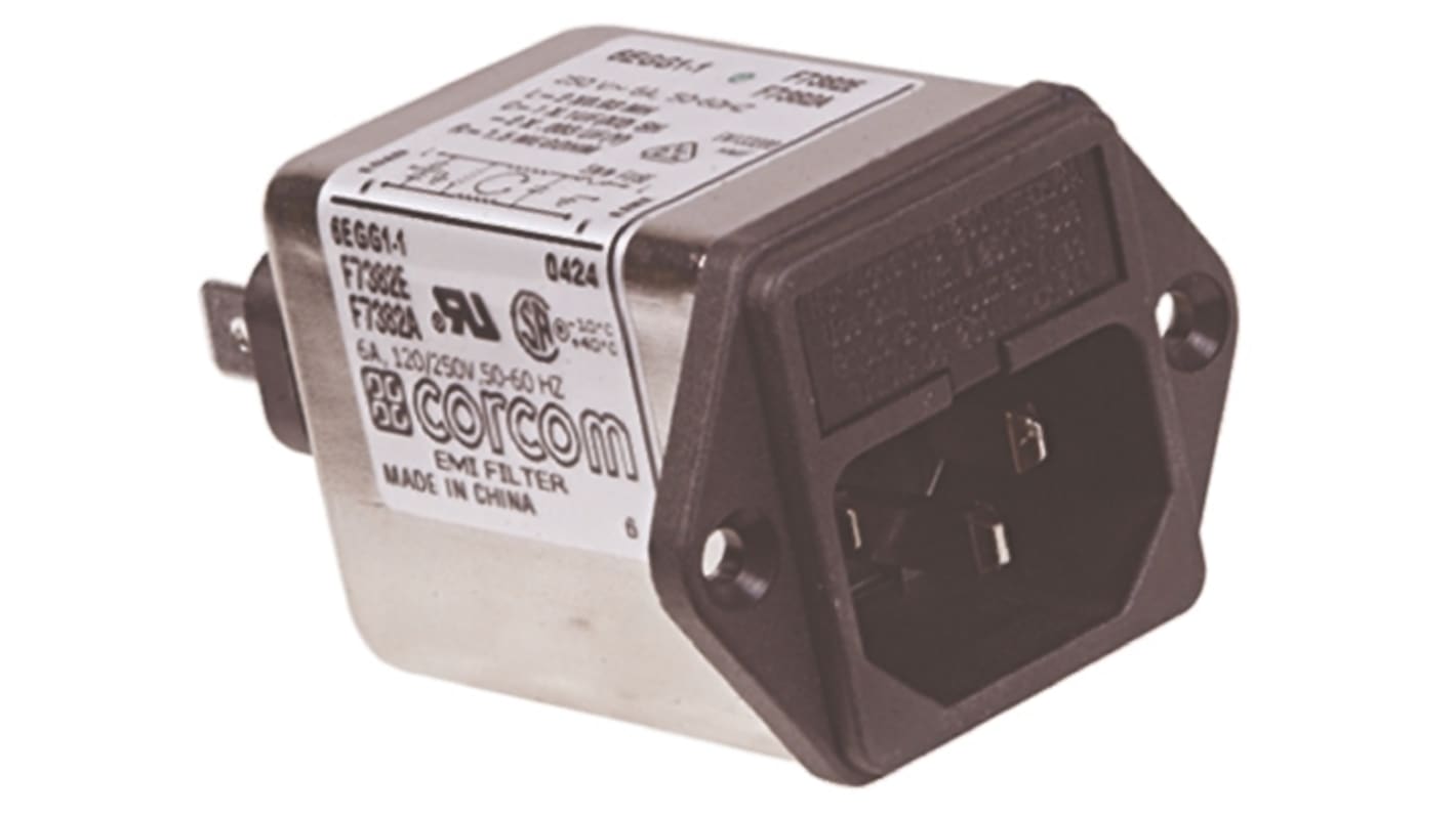 TE Connectivity 1A, 250 V ac Male Flange Mount IEC Filter 1EGG1-2, Spade 2 Fuse