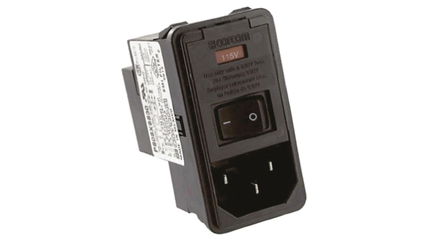 TE Connectivity 3A, 250 V ac Male Snap-In IEC Filter 2 Pole PS0SXSS30, Spade 1 Fuse