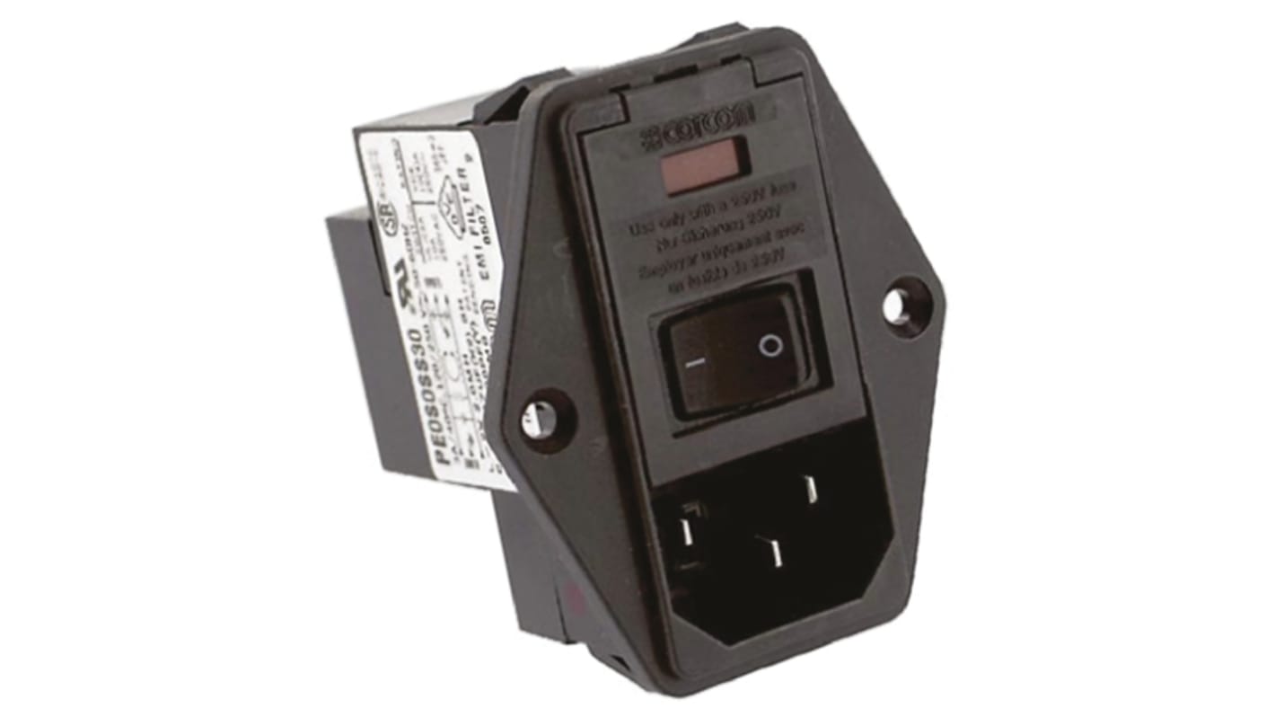 TE Connectivity 3A, 250 V ac Male Flange Mount IEC Filter 2 Pole PE0S0SS30, Spade 1 Fuse