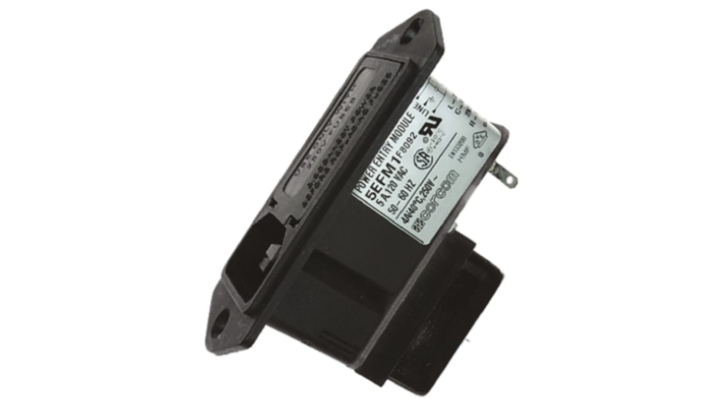 TE Connectivity 5A, 250 V ac Male Flange Mount IEC Filter 5EFM1, Spade 1, 2 Fuse