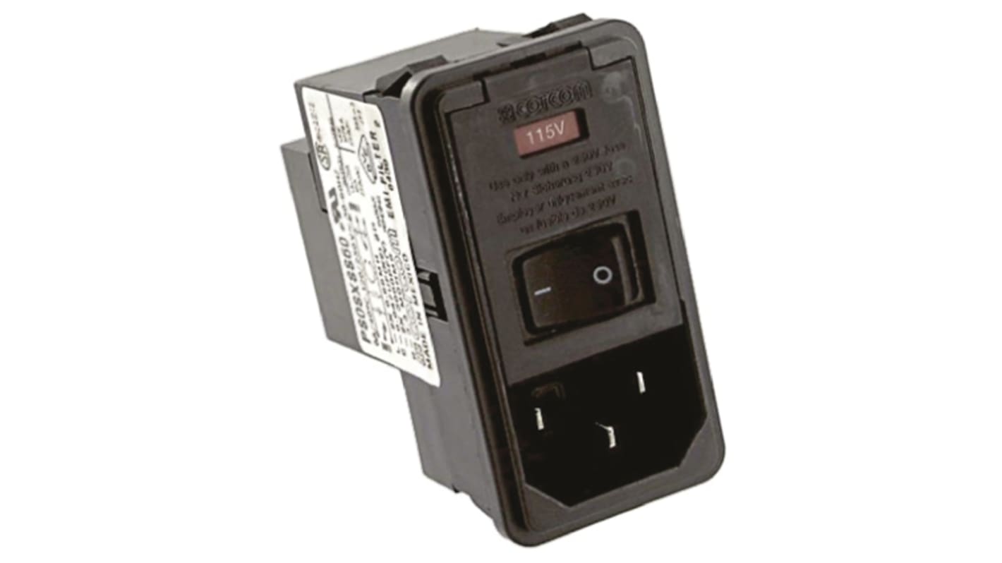 TE Connectivity 6A, 250 V ac Male Snap-In IEC Filter 2 Pole 6609107-2, Spade 2 Fuse