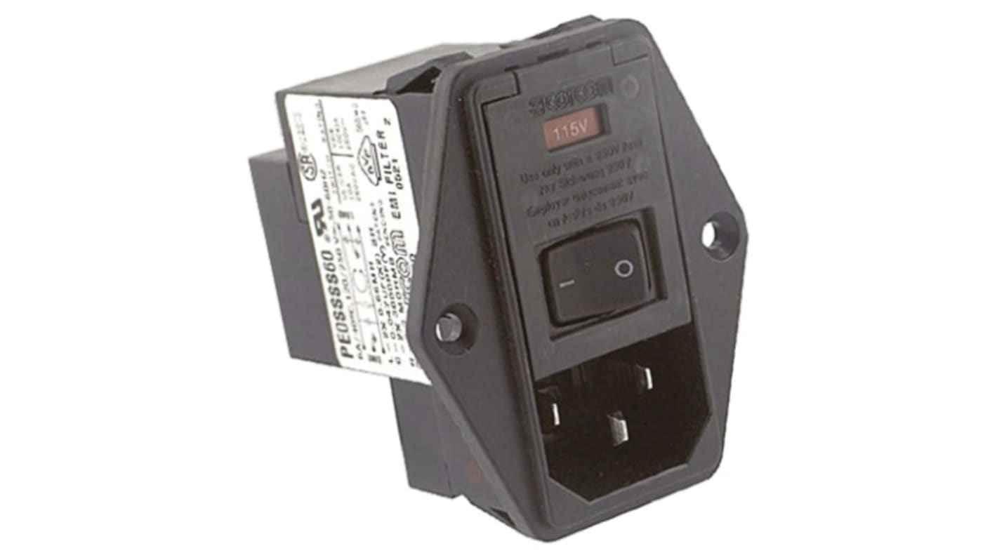 TE Connectivity 6A, 250 V ac Male Flange Mount IEC Filter 2 Pole PE0SSSS60, Spade 1 Fuse
