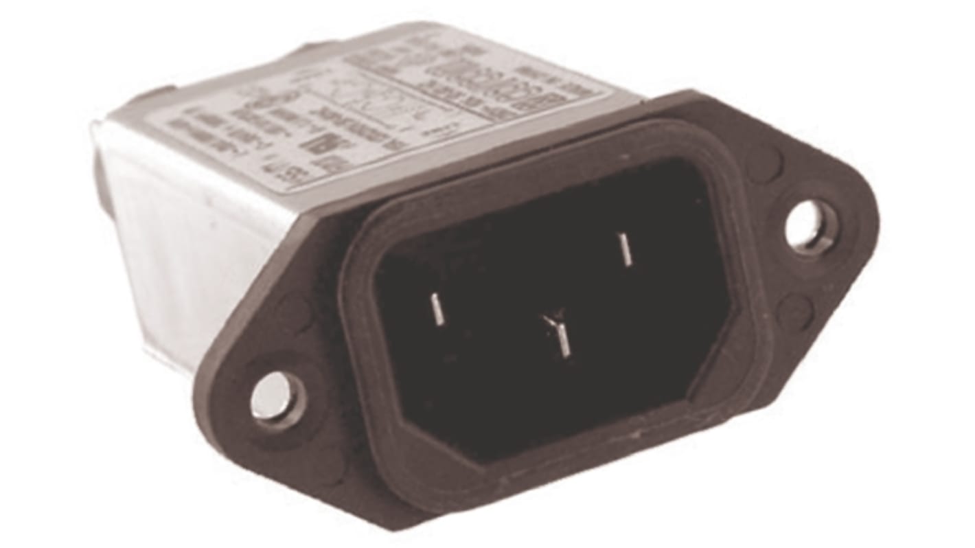 TE Connectivity 15A, 250 V ac Male Flange Mount IEC Filter 15EJT1, Spade None Fuse