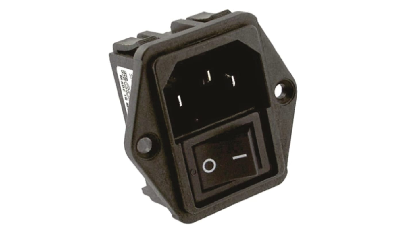 TE Connectivity 10A, 250 V ac Male Flange Mount IEC Filter 2 Pole 10CE1, Spade None Fuse